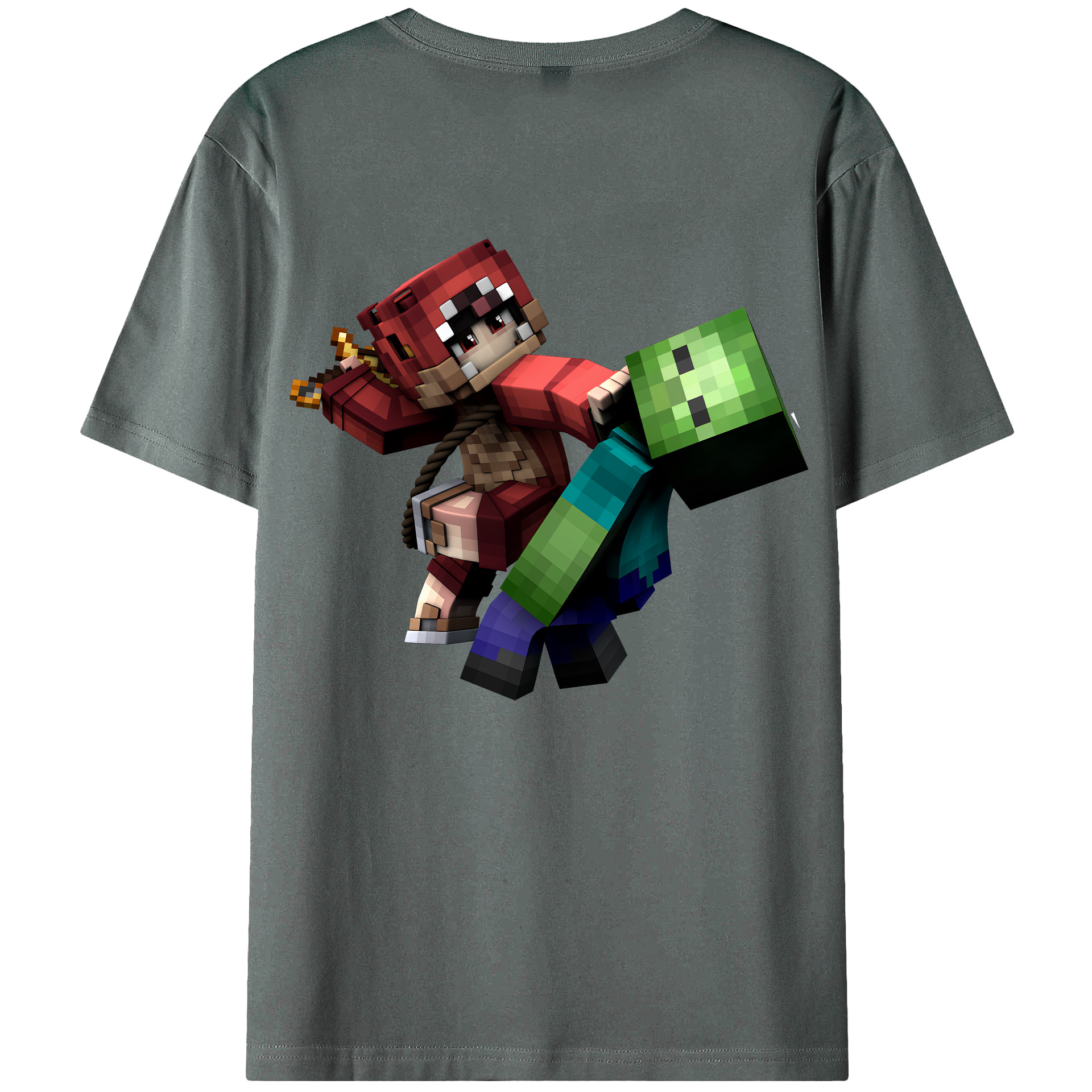 （画像用） マインクラフト ブロックの世界 Minecraft MC Block world 綿100％ メンズ半袖Tシャツ（バックプリント） 通気性